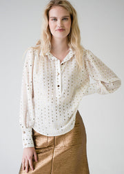 Everything Long Sleeve Top Ivory & Gold Sequin