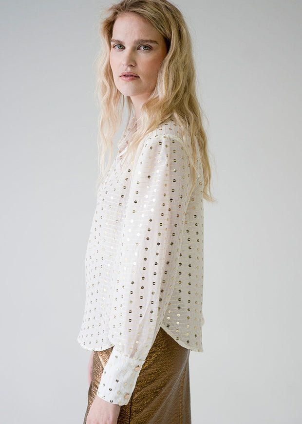 Everything Long Sleeve Top Ivory & Gold Sequin