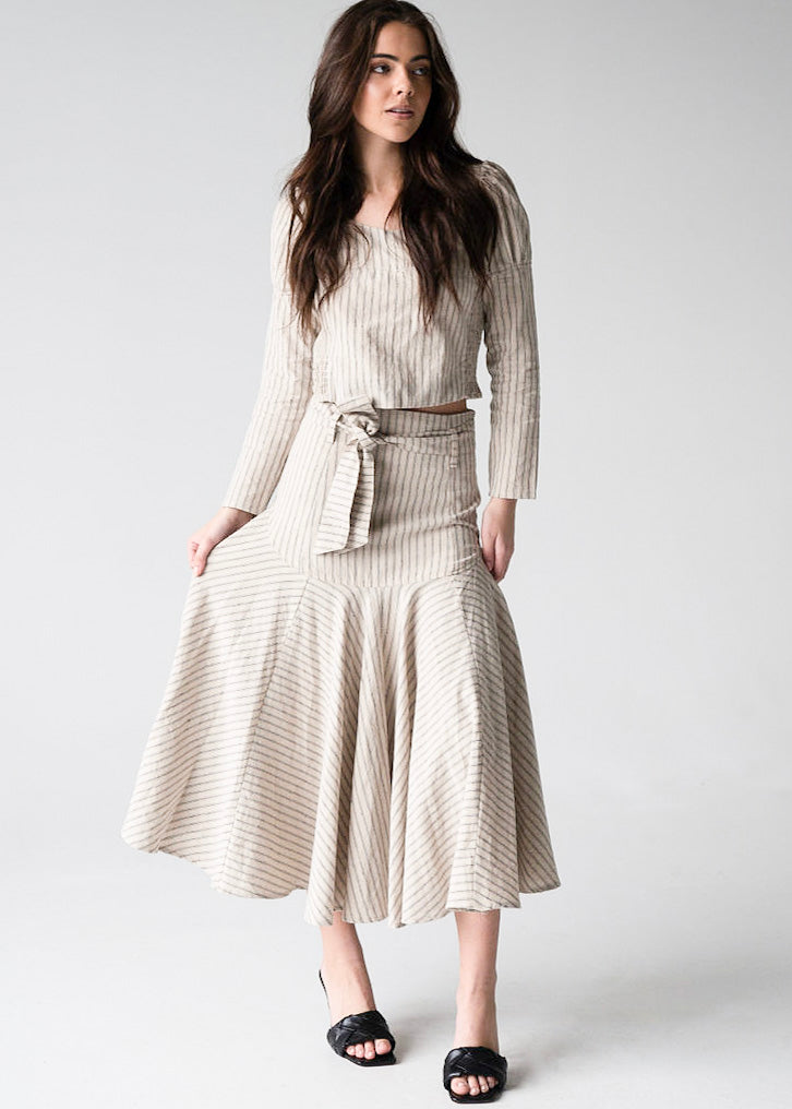 Prairie Midi Skirt Black/White Ticking