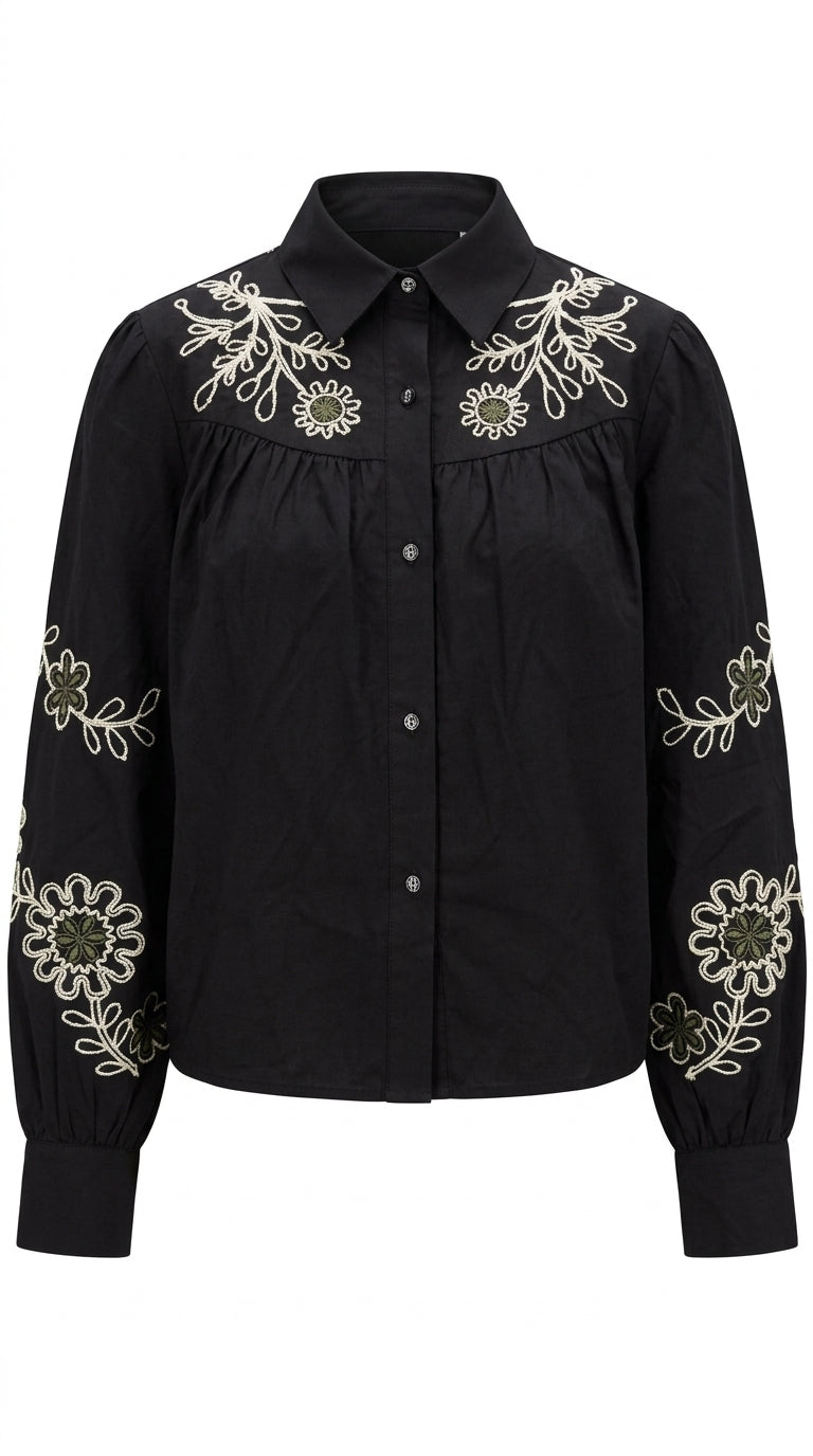 Tansy Top Black Crewel