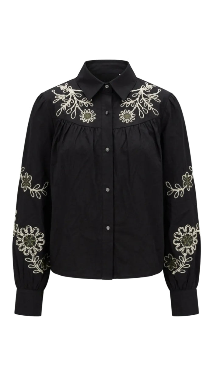 Tansy Long Sleeve Top Black Crewel