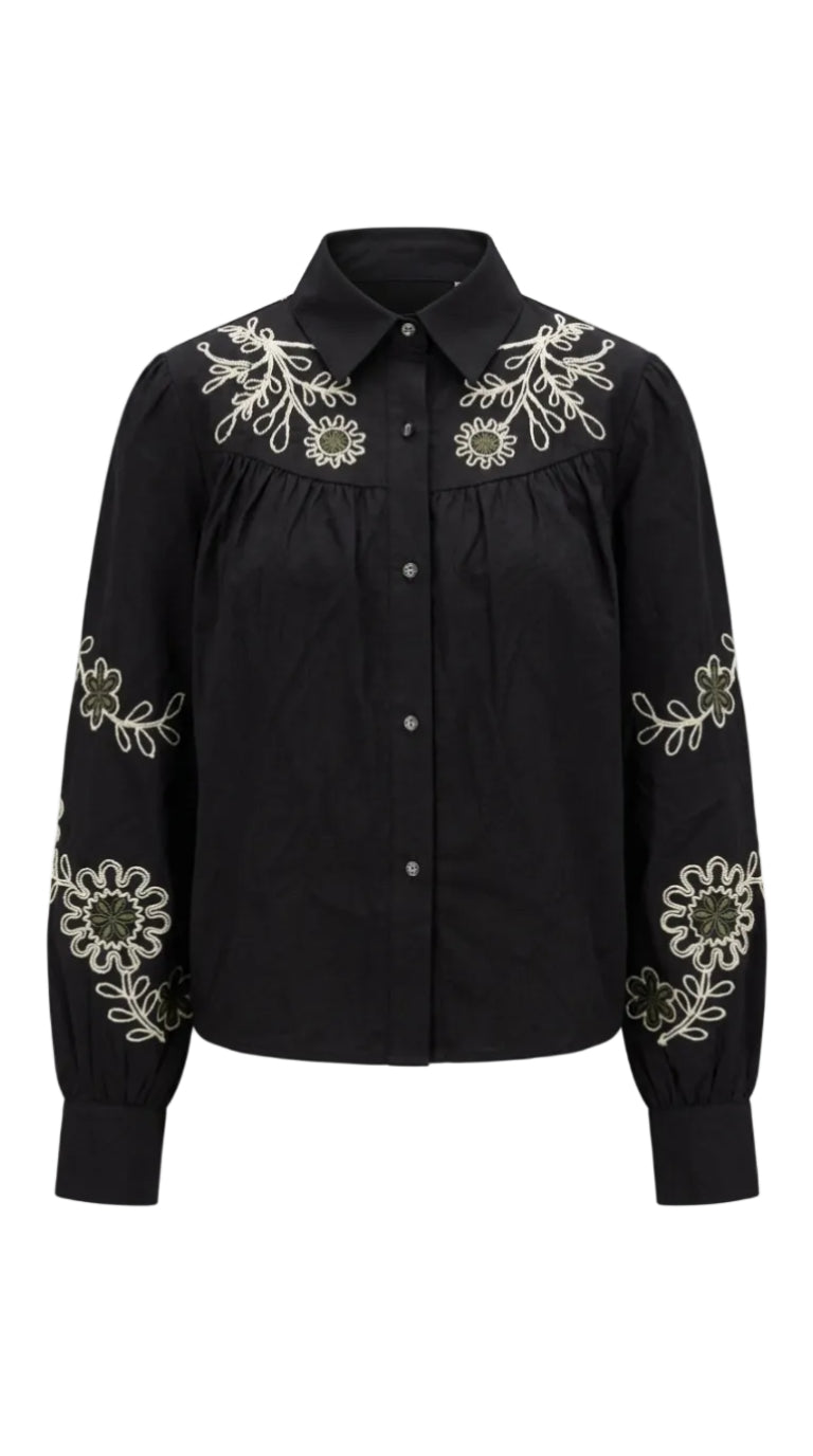 Tansy Long Sleeve Top Black Crewel