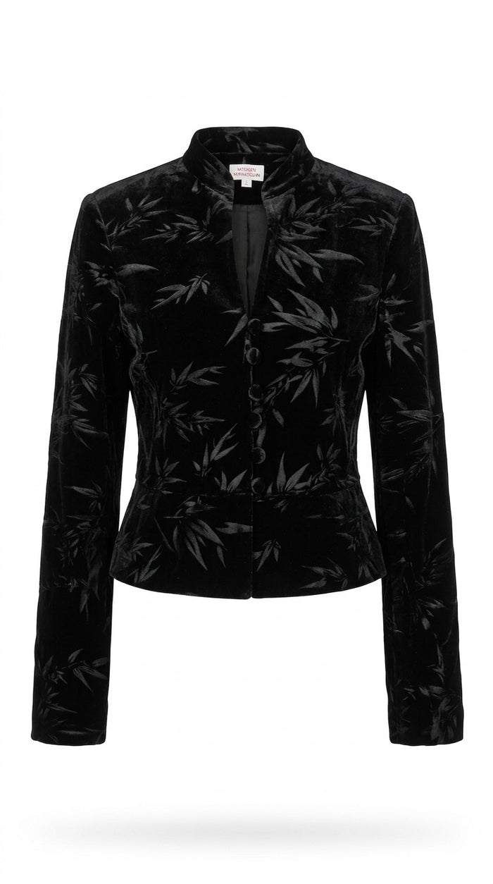 Peplum Jacket Black Embossed Velvet