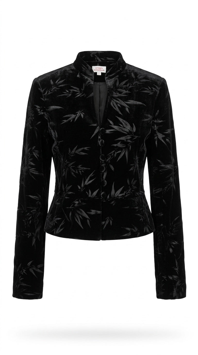 Peplum Jacket Black Embossed Velvet