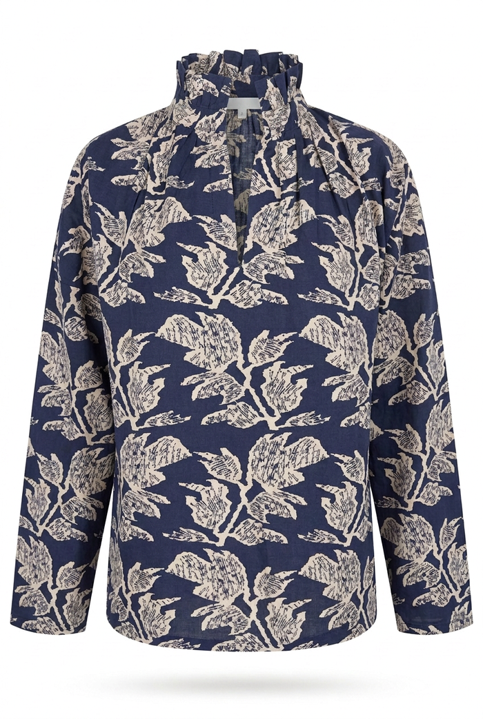Vicki Long Sleeve Top Navy Ikat