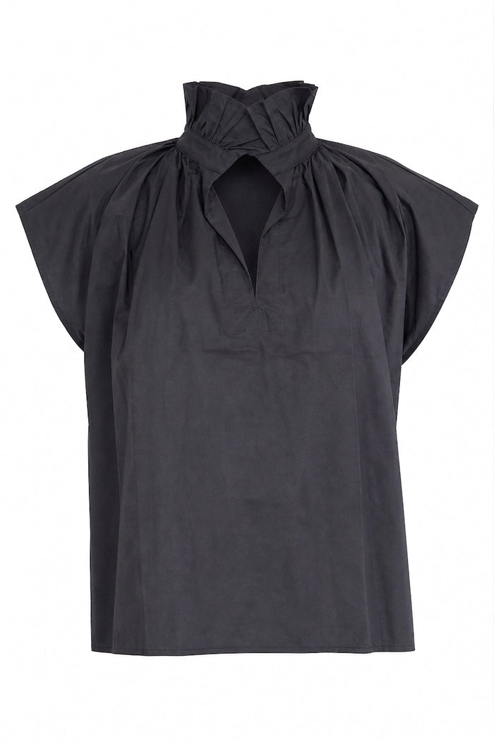 Vicki Short Sleeve Top Black Poplin