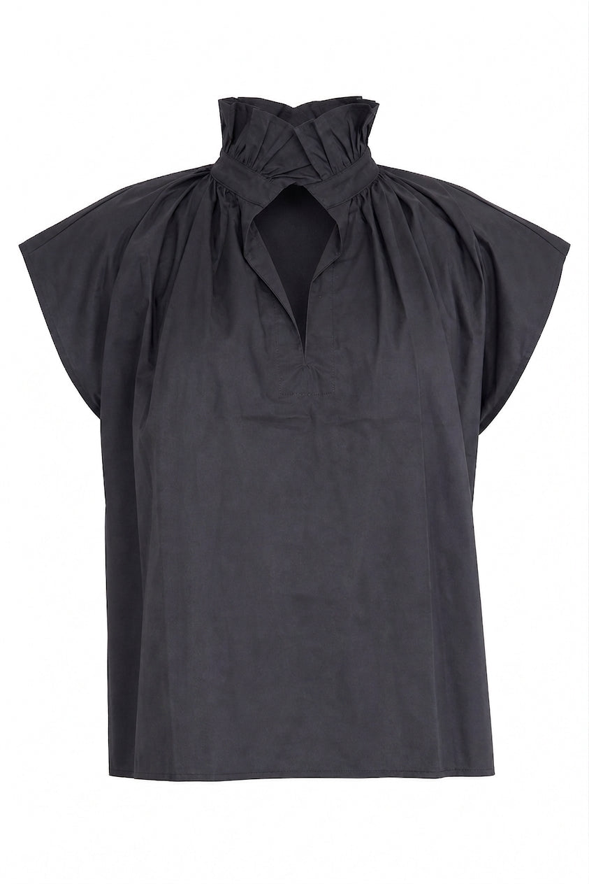 Vicki Short Sleeve Top Black Poplin