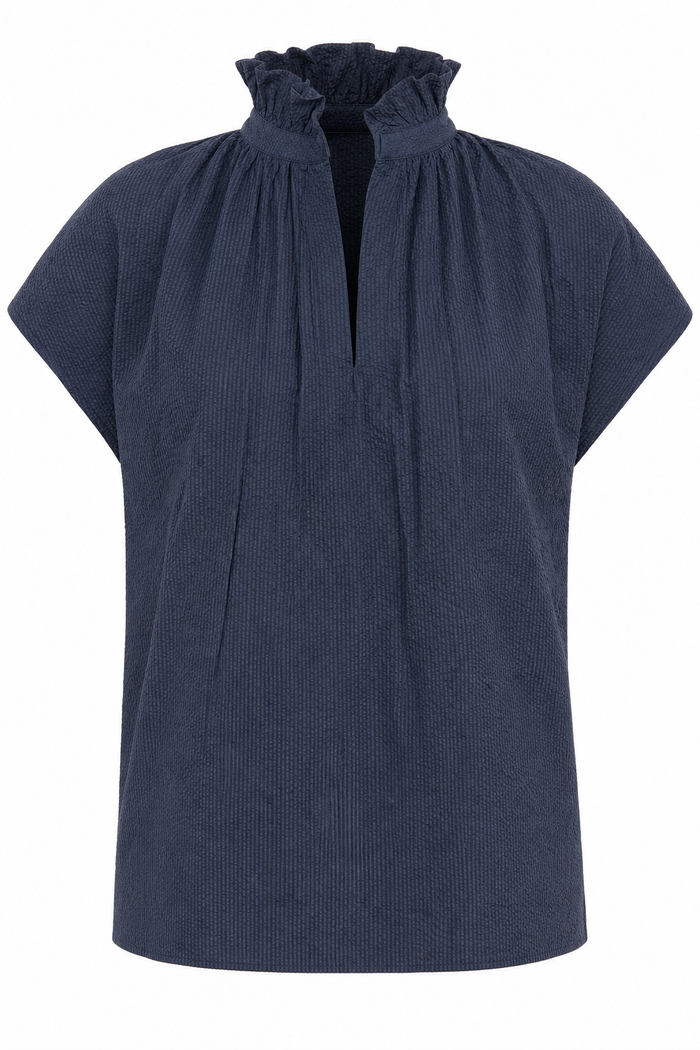 Vicki Short Sleeve Top Navy Seersucker
