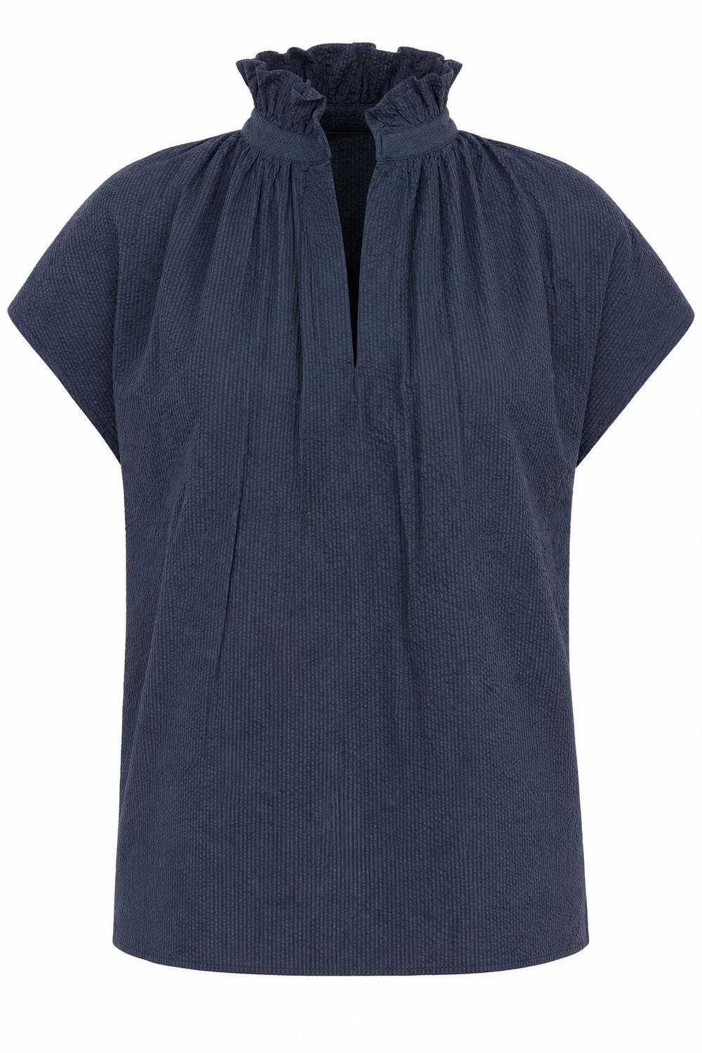Vicki Short Sleeve Top Navy Seersucker