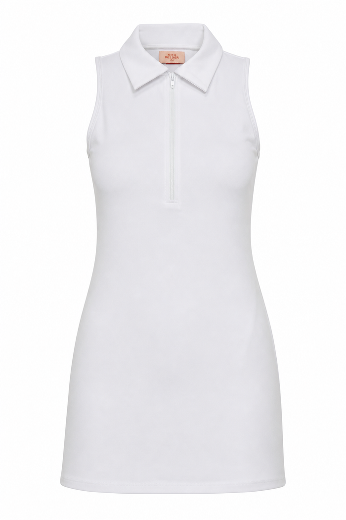 Zip Neck Dress White