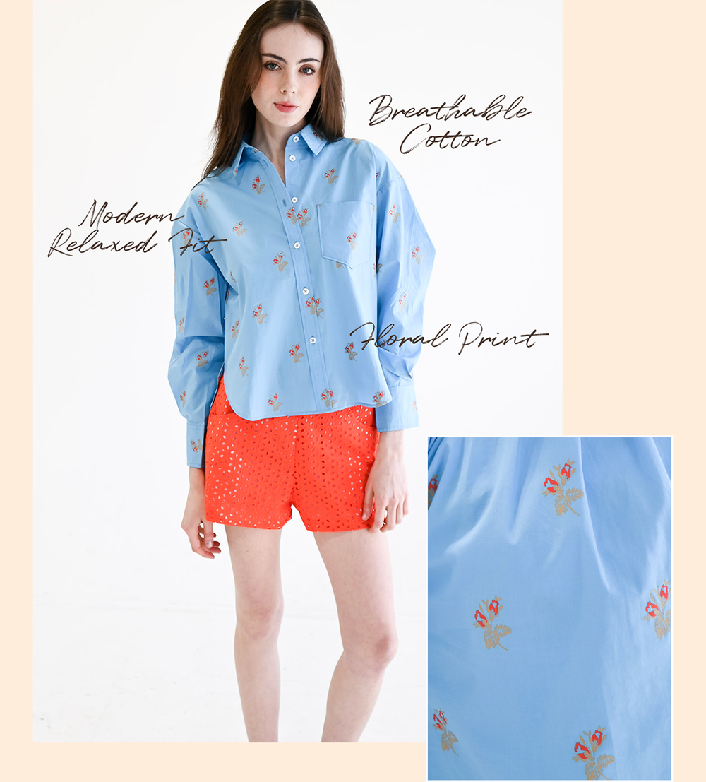 Oversized Top Blue Rose Jacquard