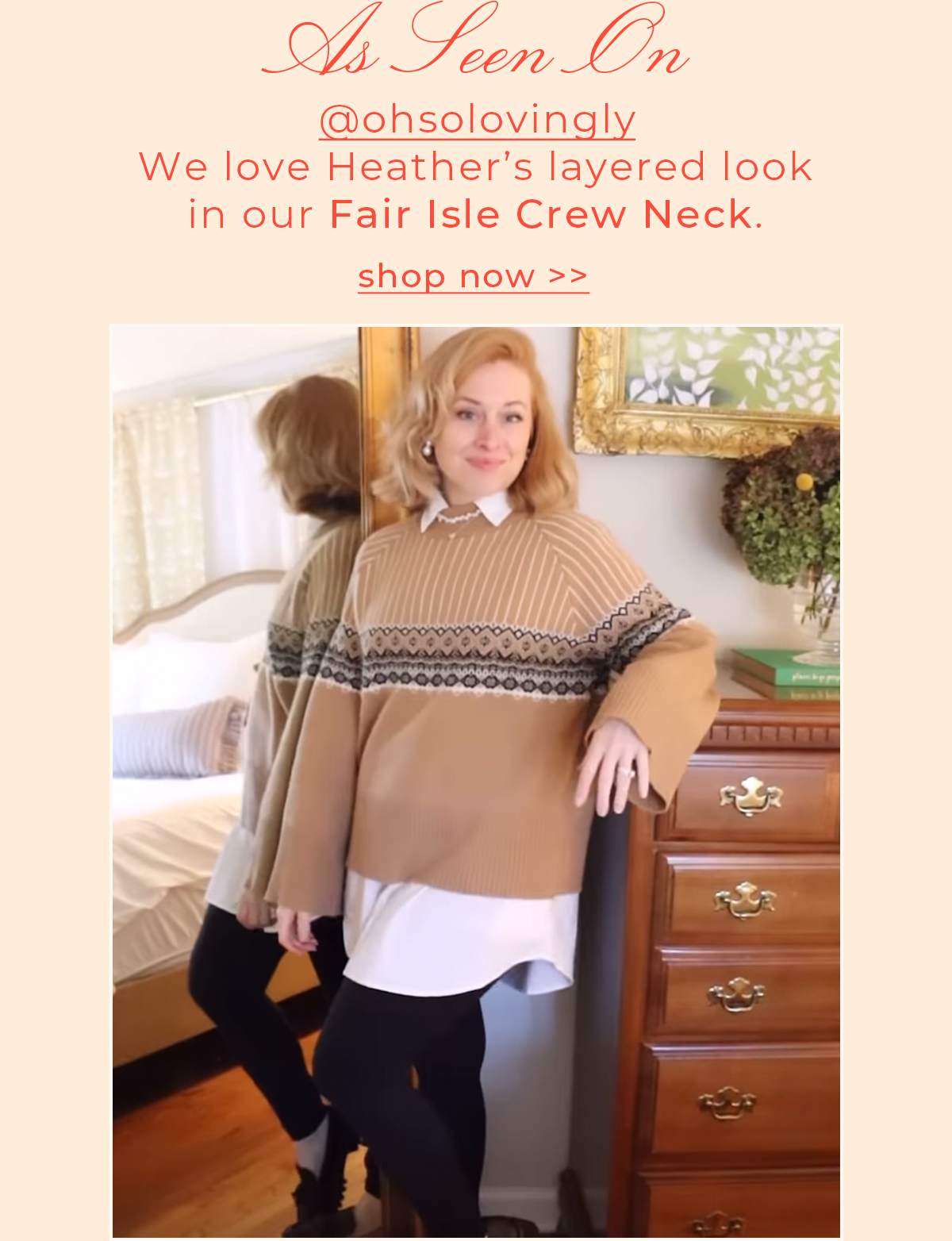 Never A Wallflower | Fair Isle Crew Neck Sweater Tan