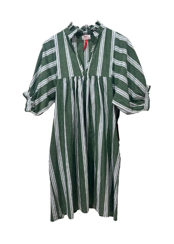 High Neck Dress Green Stripe