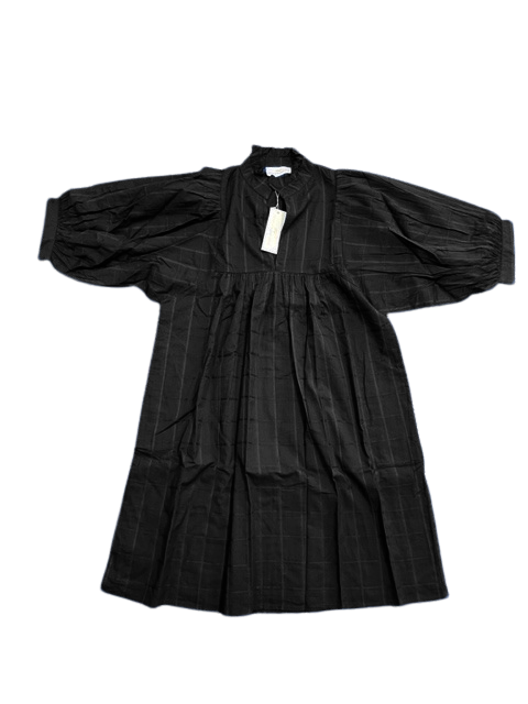 High Neck Dress Black Cotton Windowpane