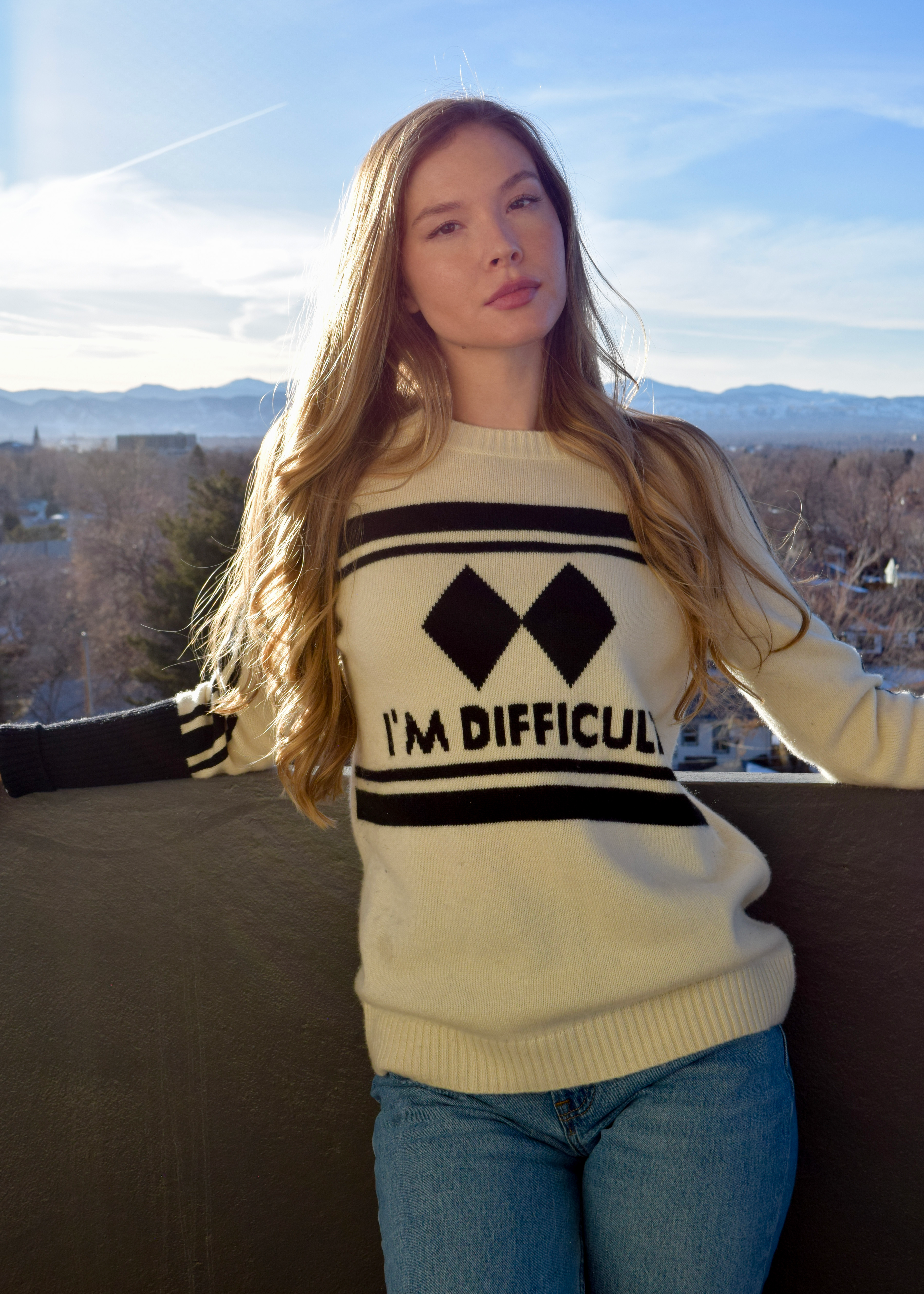 Never A Wallflower | I'm Difficult Cashmere Ski Sweater Cream