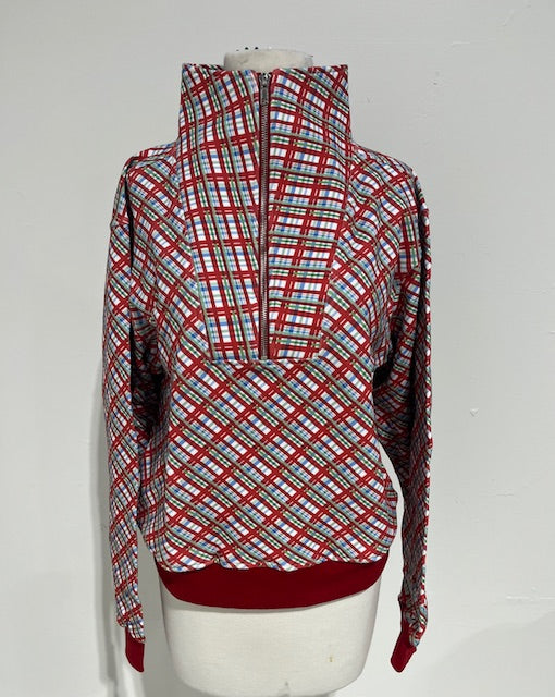 1/2 Zip Sweatshirt Red Plaid
