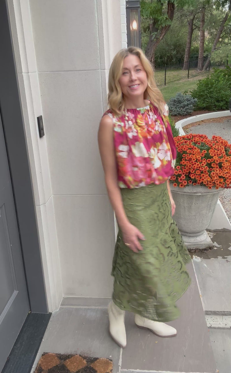 Pleated Top Red Floral