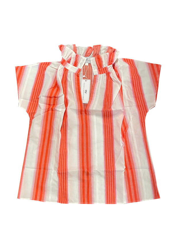 Vicki Short Sleeve Top Pink & Orange Stripe