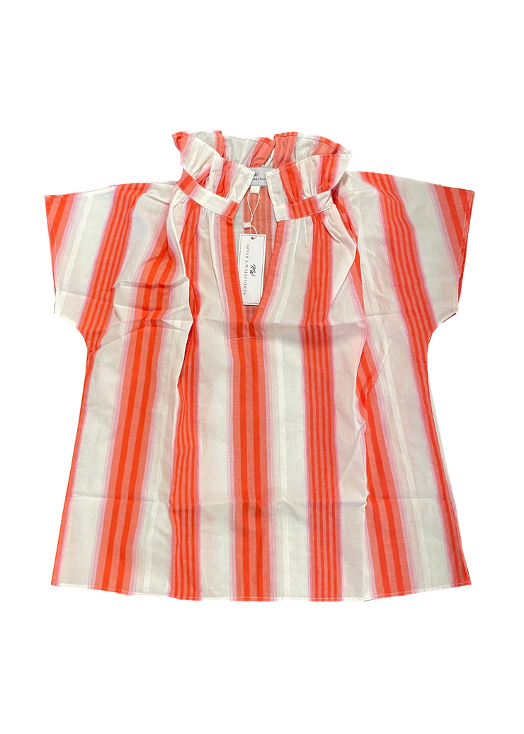 Vicki Short Sleeve Top Pink & Orange Stripe
