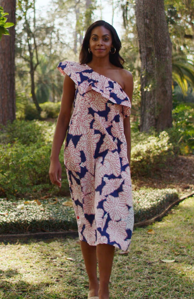 One Shoulder Dress Tropical Floral