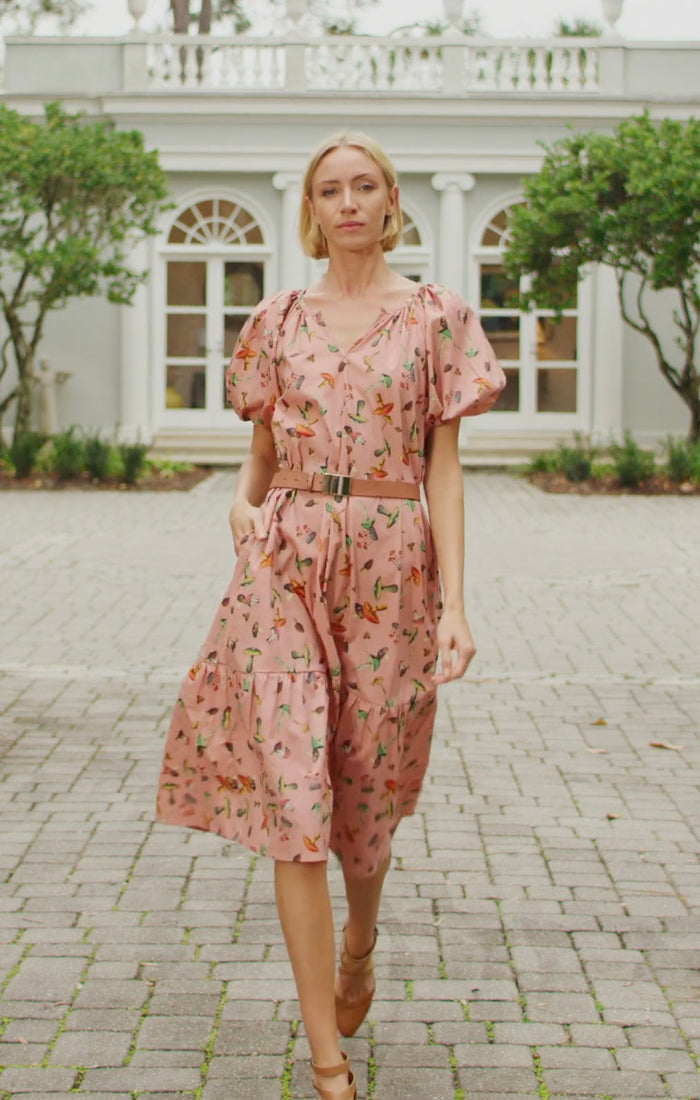 Gathered V-Neck Dress Pink Mushroom