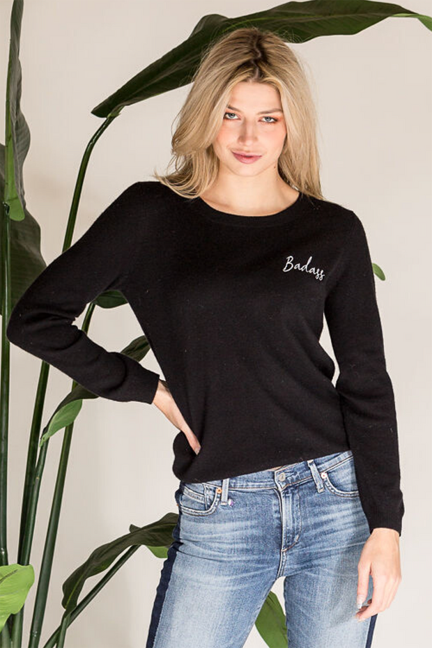 Jewel Neck Sweater - Embroidered