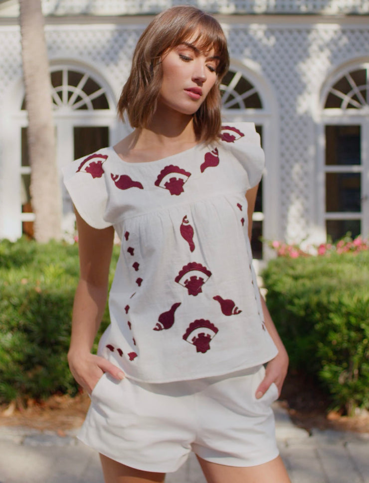 Embroidered Top Seashell Embroidery