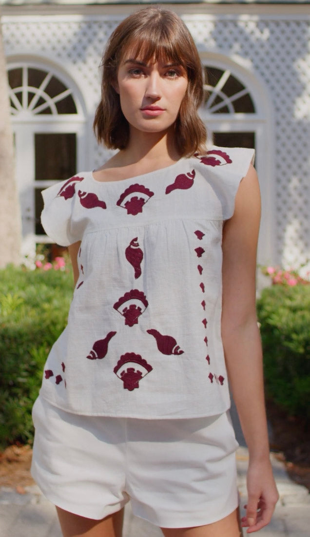 Embroidered Top Seashell Embroidery