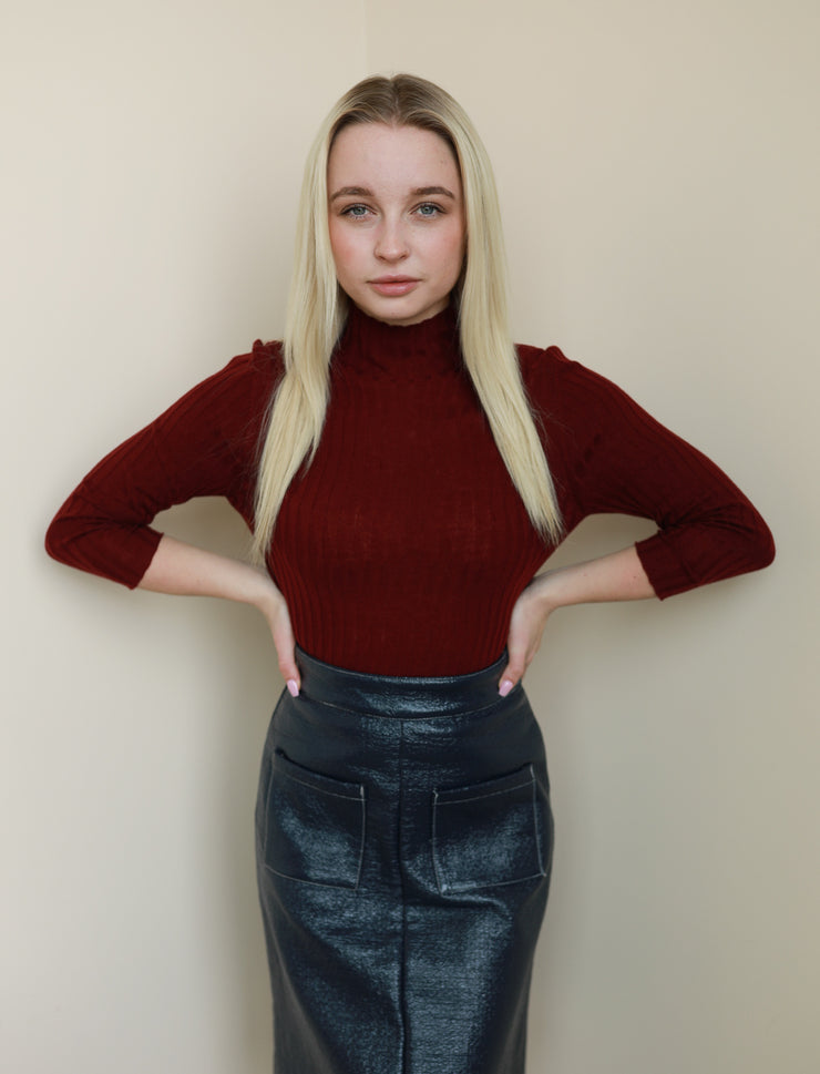 Navy Coated A-line Patch Pocket Skirt