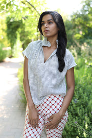 Black & White Crosshatch Short Sleeve Vicki Top
