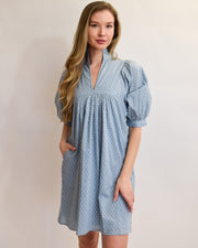 Denim Blue Swiss Dot High Neck Dress