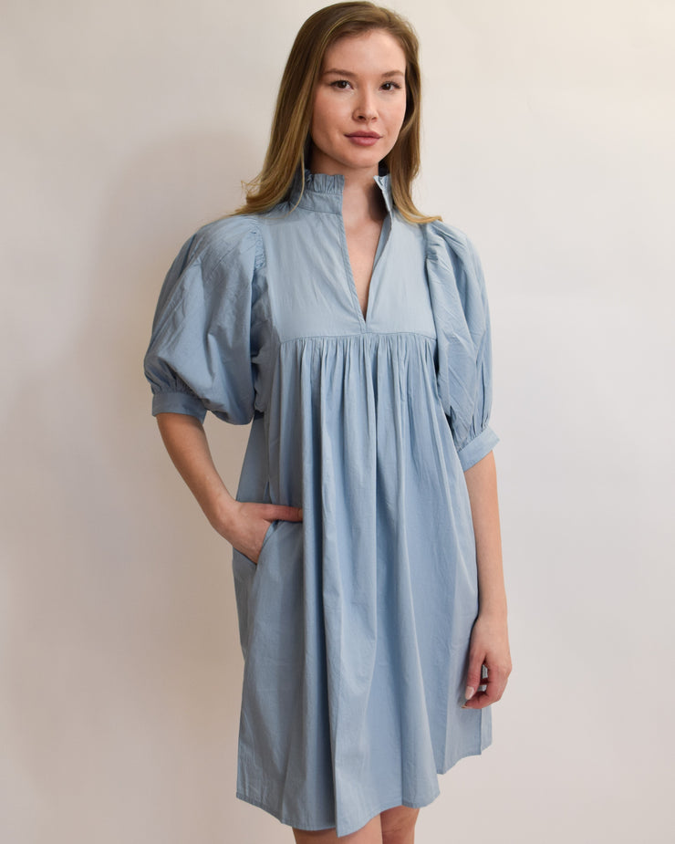 Denim Blue Solid High Neck Dress