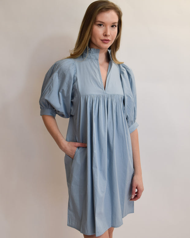 Denim Blue Solid High Neck Dress