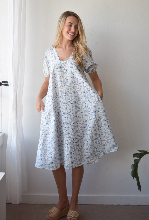 Cerulean Flowers Marakesh Midi Dress