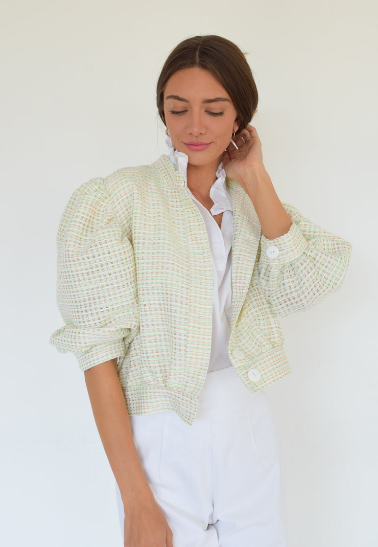 Mint Tweed Button Front Jacket