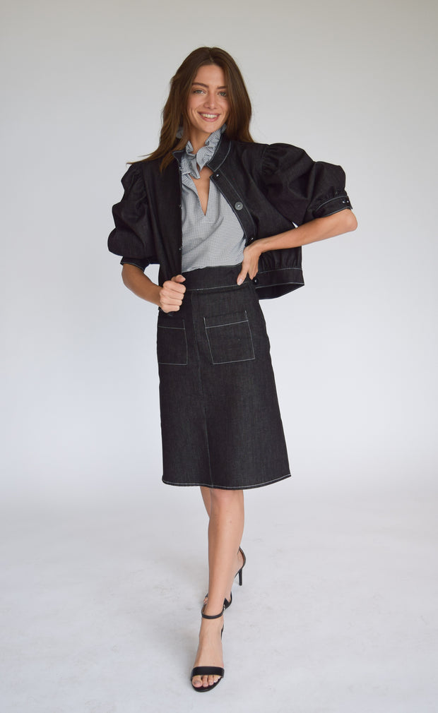 Button Front Jacket Black Denim