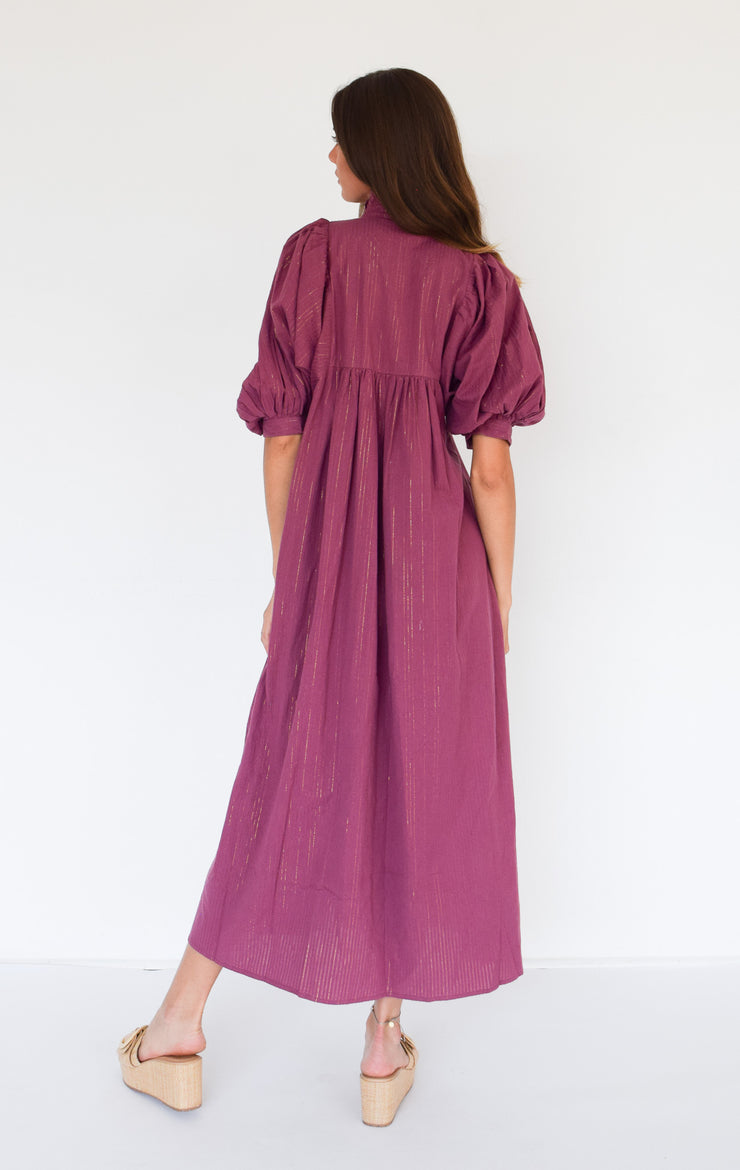 Cranberry Gold Pin Stripe High Neck Midi Dress