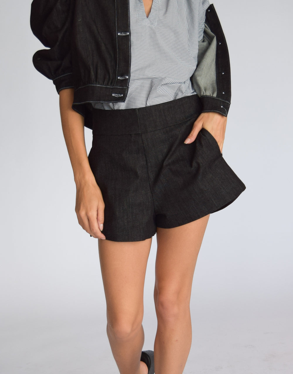 High Waist Shorts Black Denim