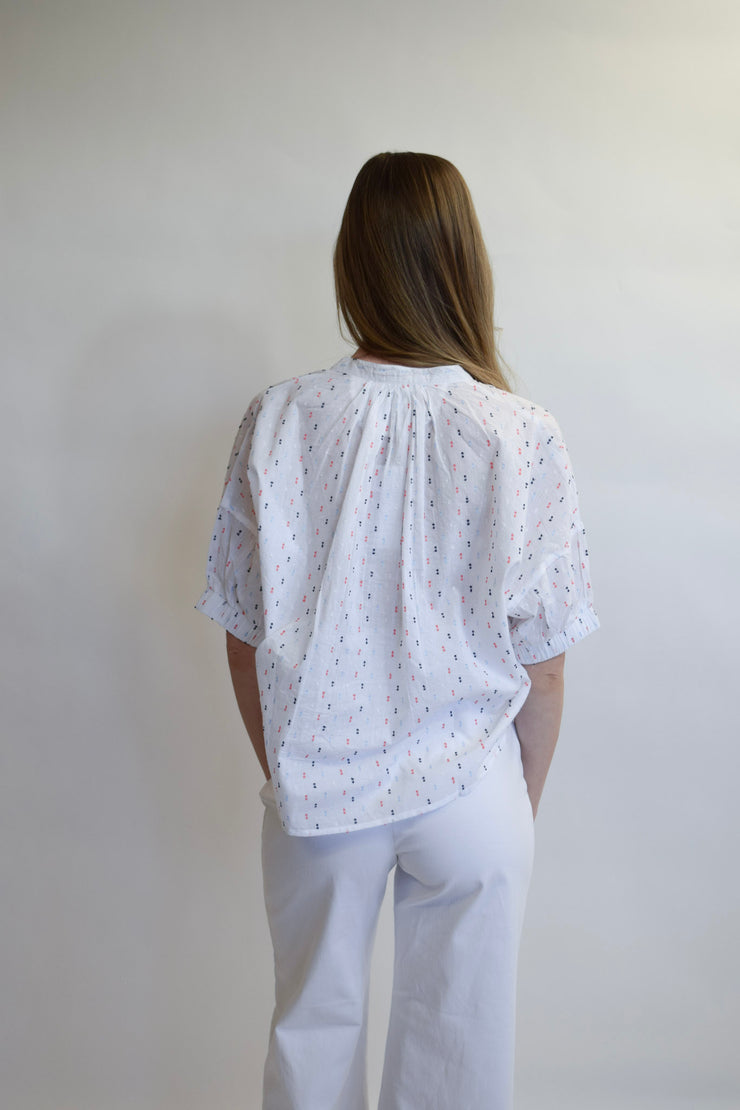 Elastic Sleeve Top White Swiss Dot
