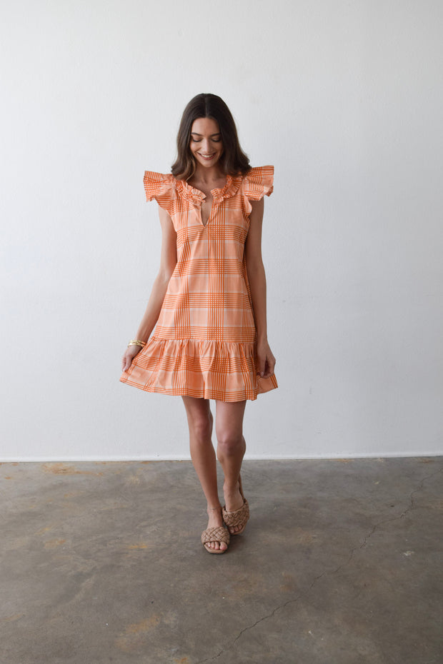 Rachel Dress Burnt Orange Cotton Plaid