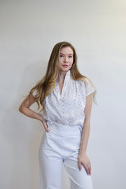 Vicki Short Sleeve Top White Swiss Dot