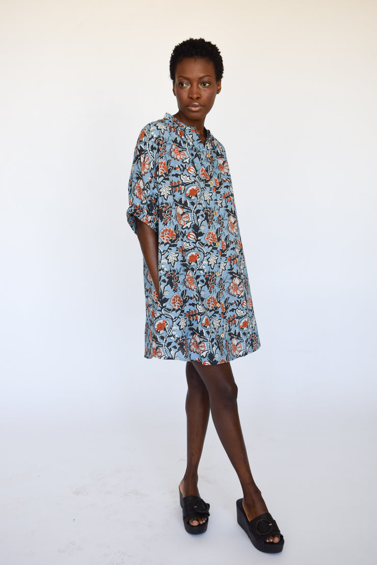 The Block Print Elastic Sleeve Dress