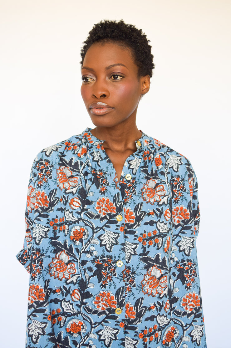 The Block Print Elastic Sleeve Dress