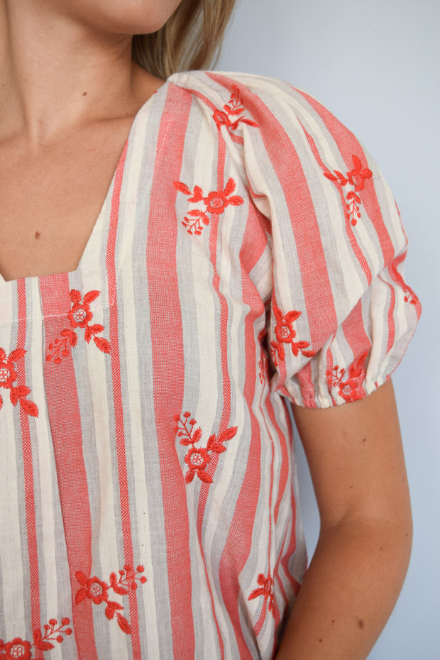 New Red Stripe Embroidery Marakesh Top