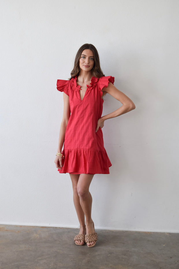 Rachel Dress Red Cotton Windowpane