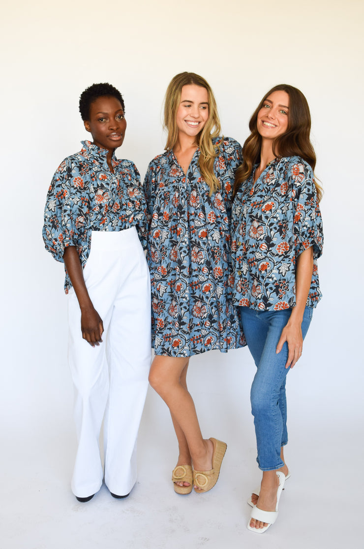 The Block Print Elastic Sleeve Top