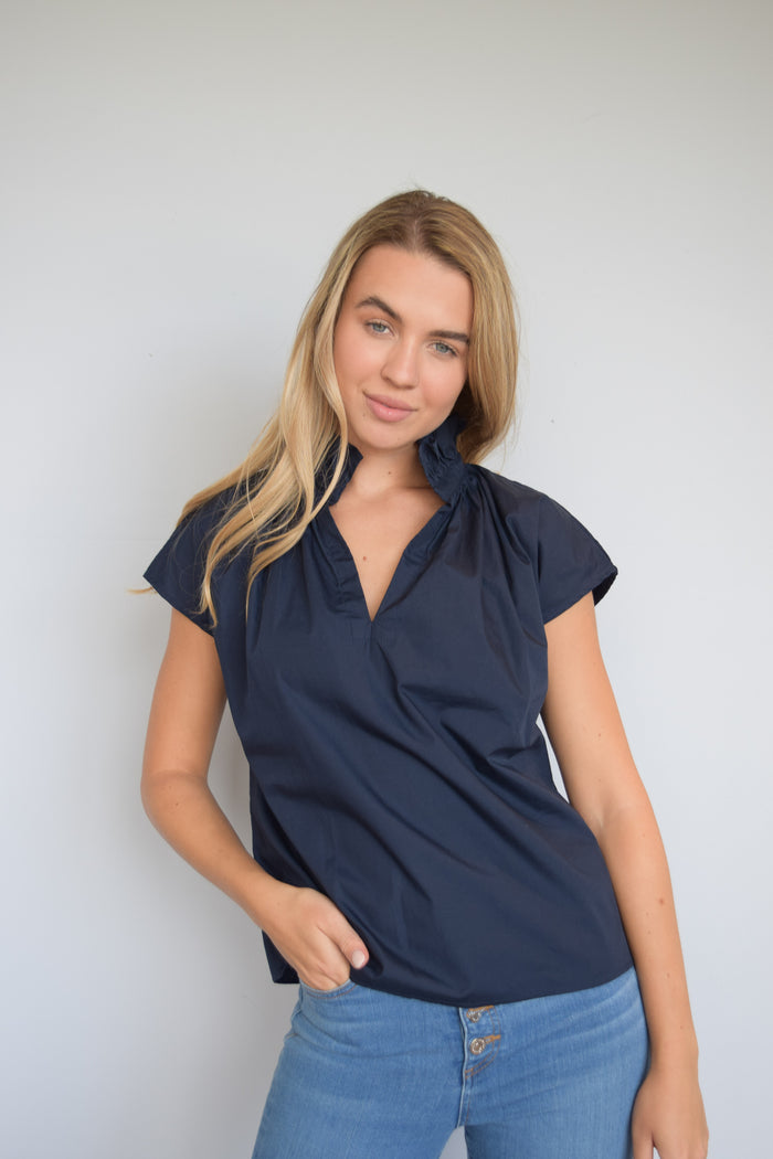 Vicki Short Sleeve Top Navy Poplin