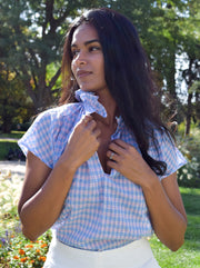 Vicki Short Sleeve Top Pink & Blue Check