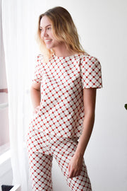 Trellace Jewel Neck Short Sleeve Top