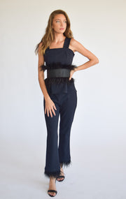 Crop Flare Pants with Feathers Navy